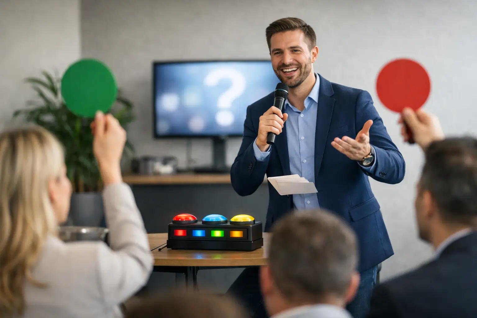 Firmenquiz Ideen mit Moderator, die ziehen